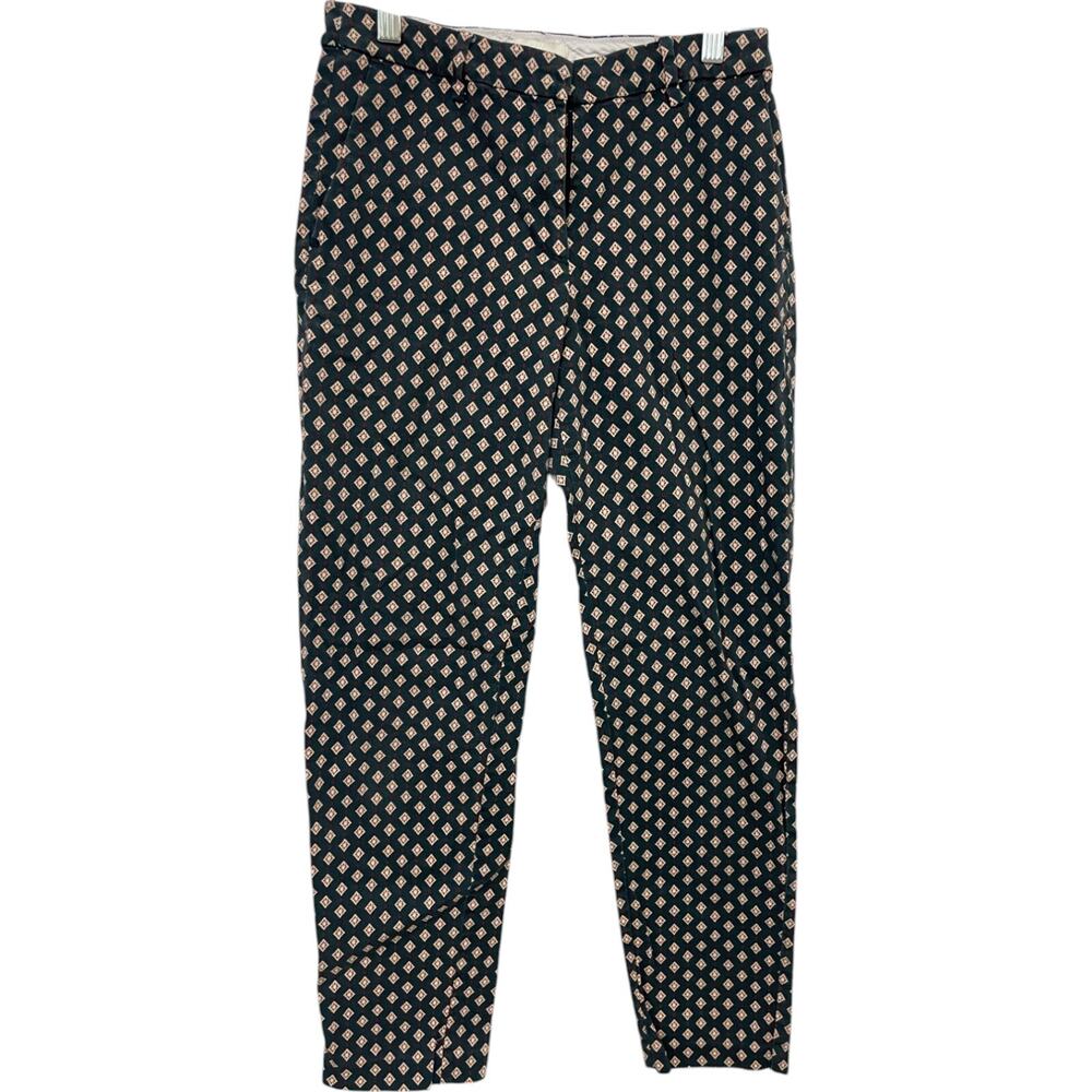 H&M Chino Pants Women Size 4 Black Geometric Slash Pockets Straight Leg